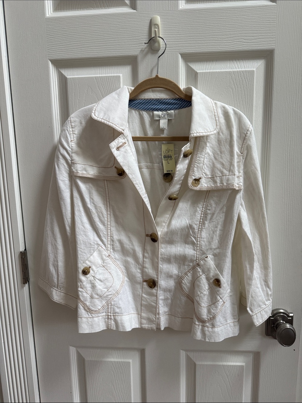NWT LOFT White Button-Front Cotton Jacket with Pocket Details